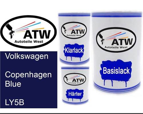 Volkswagen, Copenhagen Blue, LY5B: 500ml Lackdose + 500ml Klarlack + 250ml Härter - Set, von ATW Autoteile West.